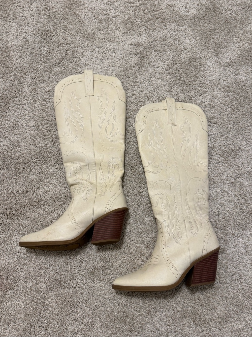 Cream Western Cowgirl Mid-Calf Boots